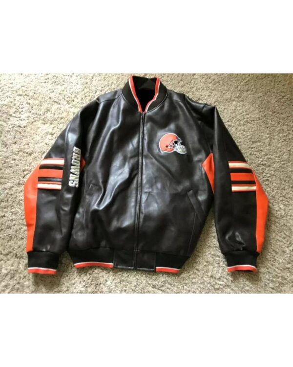 Black Orange NFL Cleveland Browns Leather Jacket