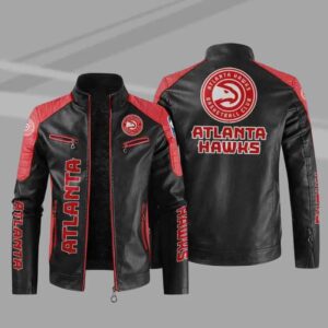 Black Red Atlanta Hawks NBA Block Leather Jacket