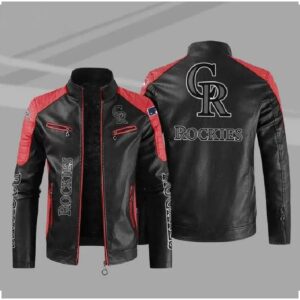 Black Red Colorado Rockies Block Leather Jacket