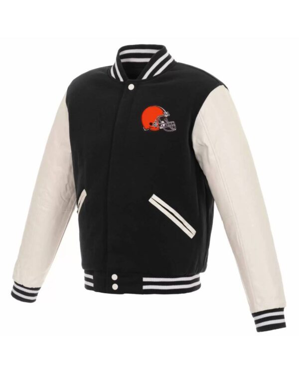 Black White Cleveland Browns NFL Varsity Jacket