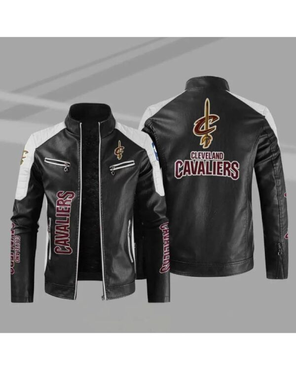 Black White Cleveland Cavaliers Block Leather Jacket