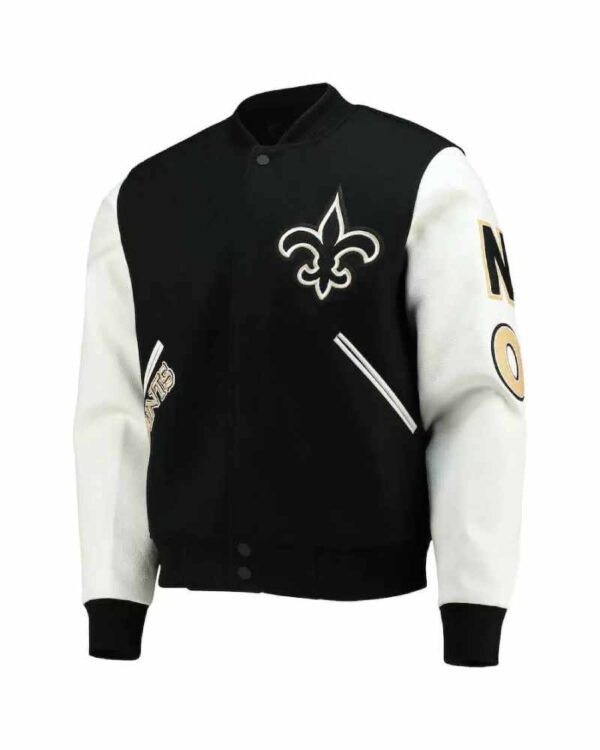 Black White NFL Team New Orleans Saints Varsity Jacket