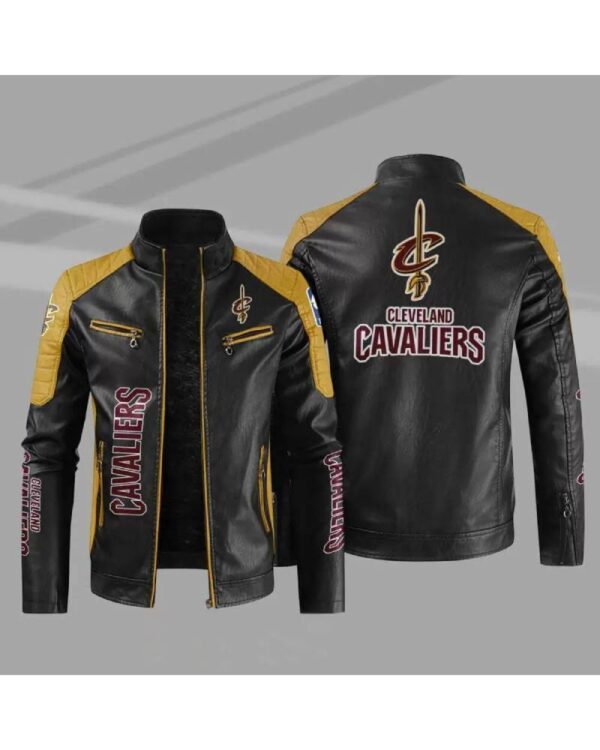 Black Yellow Cleveland Cavaliers Block Leather Jacket