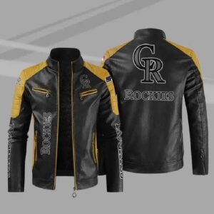 Black Yellow Colorado Rockies Block Leather Jacket