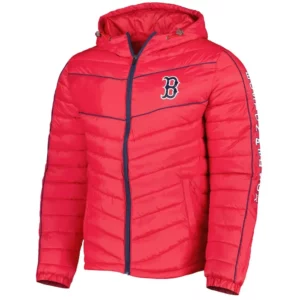 Boston Red Sox Splitter Soft Down Puffer Red Hooded Jacket