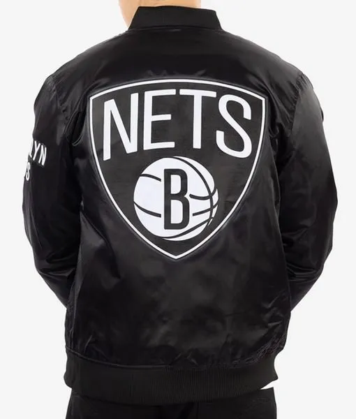 Pro Brooklyn Nets Black Bomber Full-Snap Satin Jacket