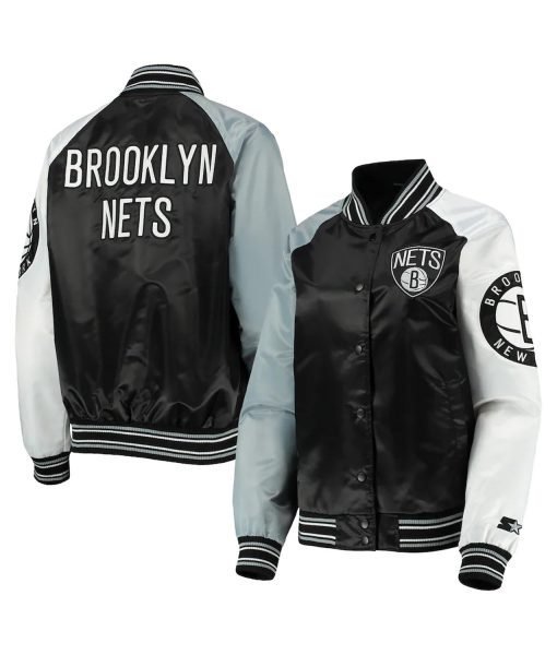Brooklyn Nets Reliever Raglan Full-Snap Black/Gray Jacket