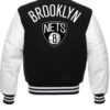 Brooklyn Nets NBA Black and White Varsity Jacket