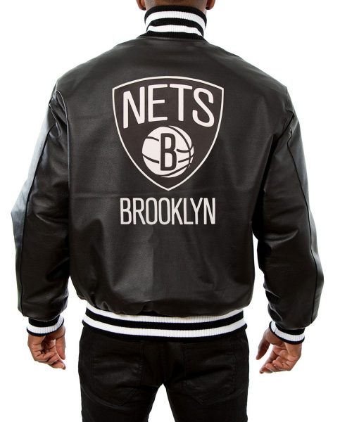 Brooklyn Nets Varsity Black Leather Jacket
