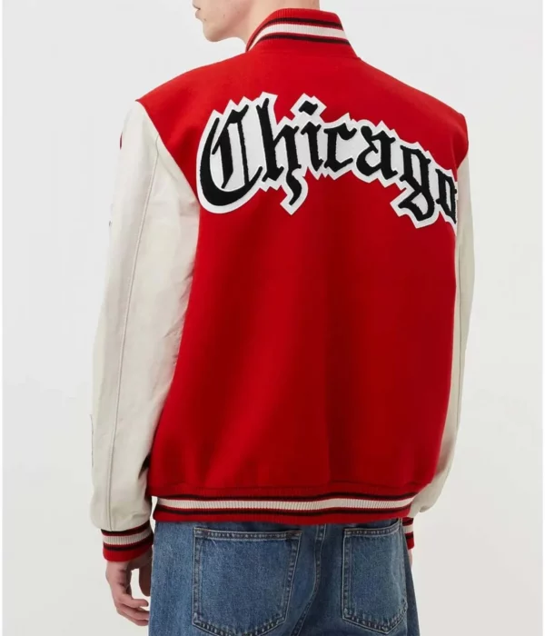 Chicago Bulls Red Wool and White Leather Varsity Letterman Jacket