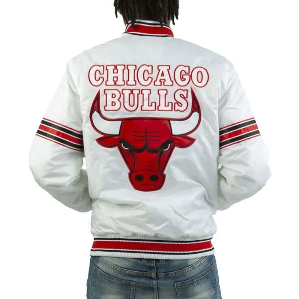 Striped Chicago Bulls White Satin Jacket