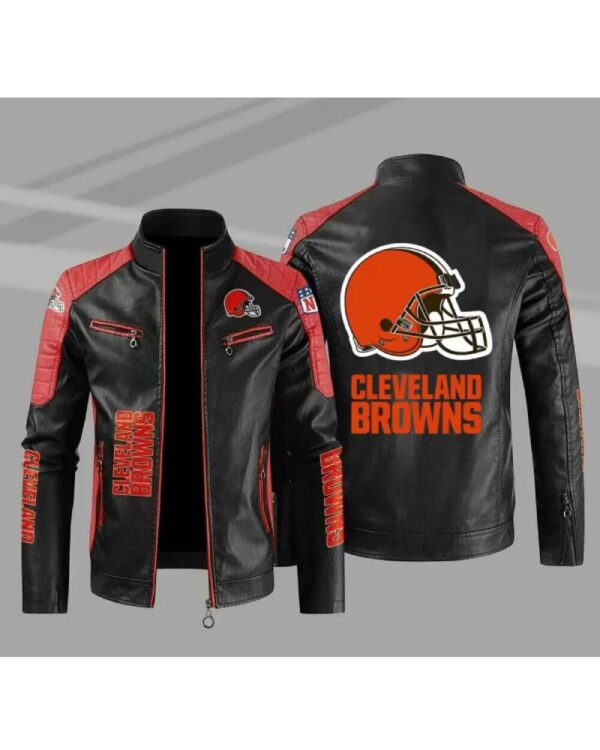 Cleveland Browns Black Red Color Block Leather Jacket