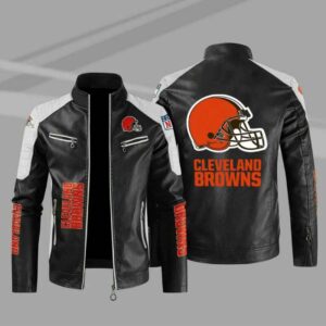 Cleveland Browns Black White Color Block Leather Jacket