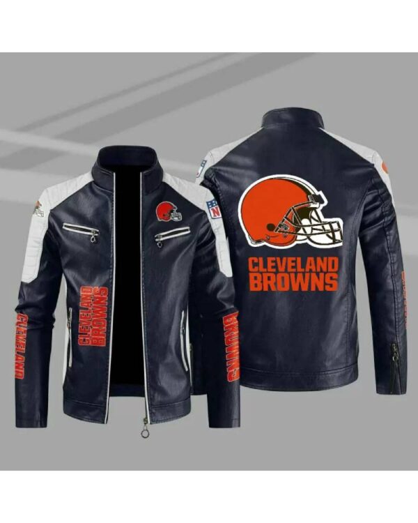 Cleveland Browns Blue White Color Block Leather Jacket
