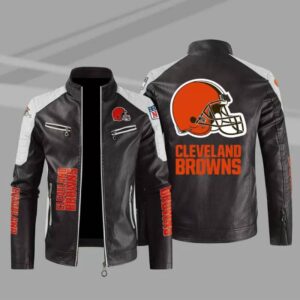 Cleveland Browns Brown Color Block Leather Jacket