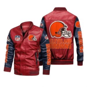 Cleveland Browns Red Navy Leather Jacket