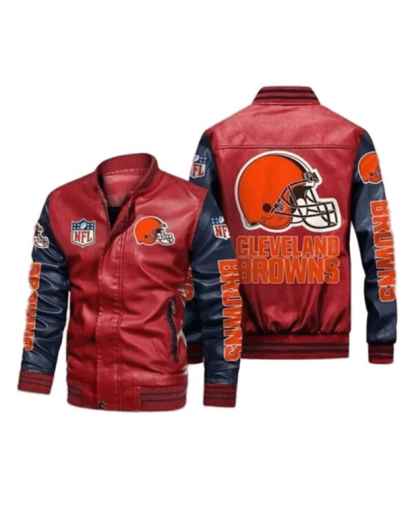 Cleveland Browns Red Navy Leather Jacket