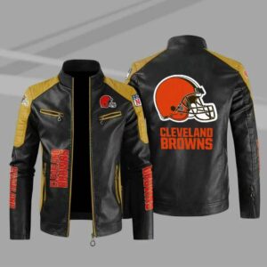 Cleveland Browns Yellow Color Block Leather Jacket