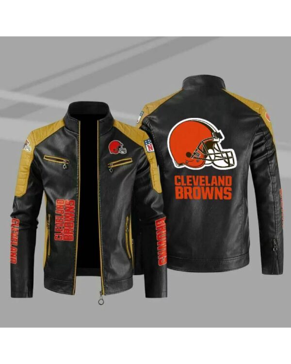 Cleveland Browns Yellow Color Block Leather Jacket