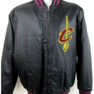 Cleveland Cavaliers Black Zip Bomber Leather Jacket