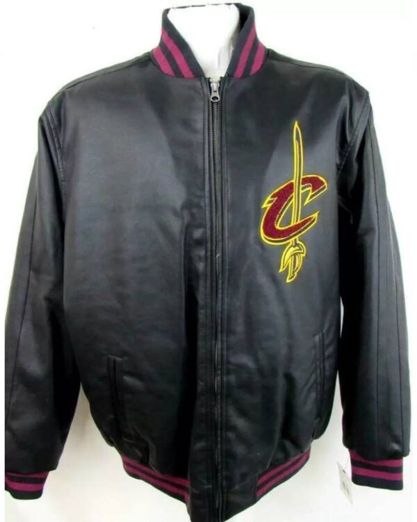 Cleveland Cavaliers Black Zip Bomber Leather Jacket