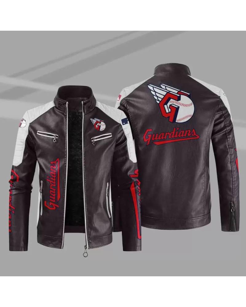 Cleveland Guardians Block Maroon White Leather Jacket | la jacket