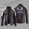 Colorado Avalanche Block Brown White Leather Jacket