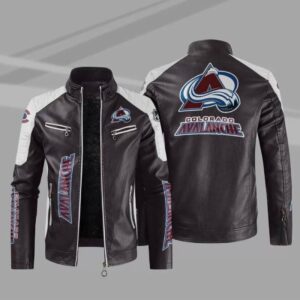 Colorado Avalanche Block Brown White Leather Jacket