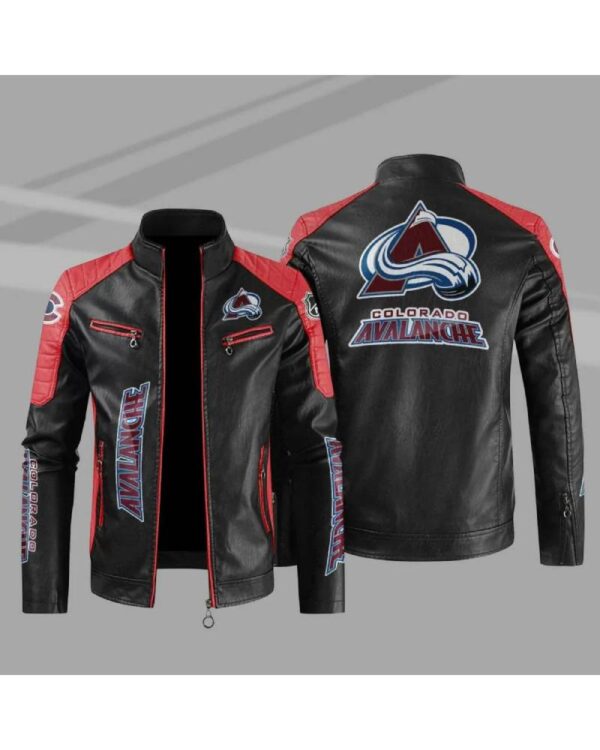 Colorado Avalanche Block Red Black Leather Jacket