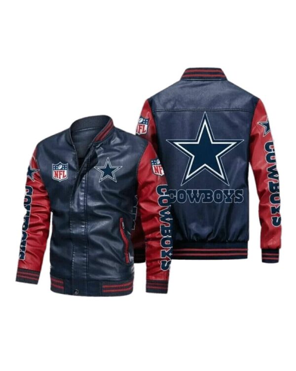 Dallas Cowboys Navy Red Bomber Leather Jacket