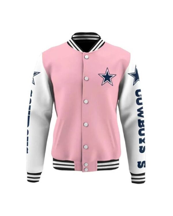 Dallas Cowboys Pink White Varsity NFL Baseball Jacket