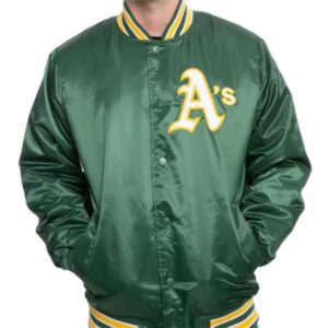 Green MLB Oakland Athletics Satin Jacket