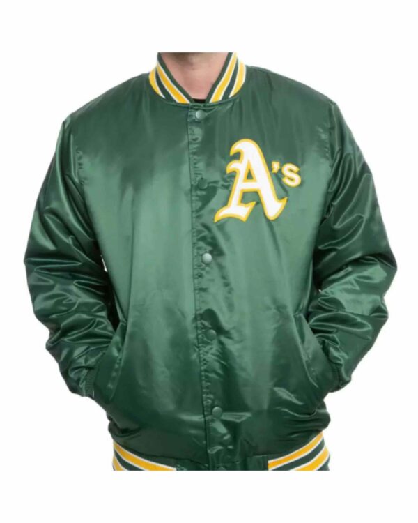 Green MLB Oakland Athletics Satin Jacket