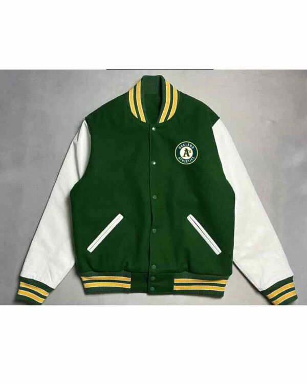 Green White MLB Oakland Athletics Varsity Jacket