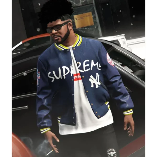 Supreme NY Yankees GTA 5 Navy Blue Varsity Jacket