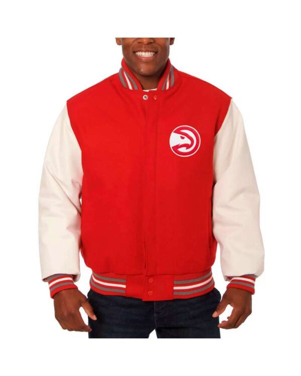 JH Design Red White Atlanta Hawks Varsity Jacket