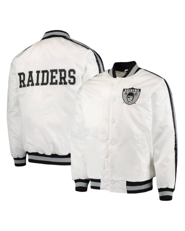 Throwback D-Line Las Vegas Raiders White Satin Jacket