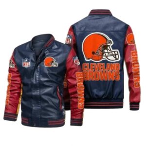 Cleveland Browns Navy Red Leather Jacket