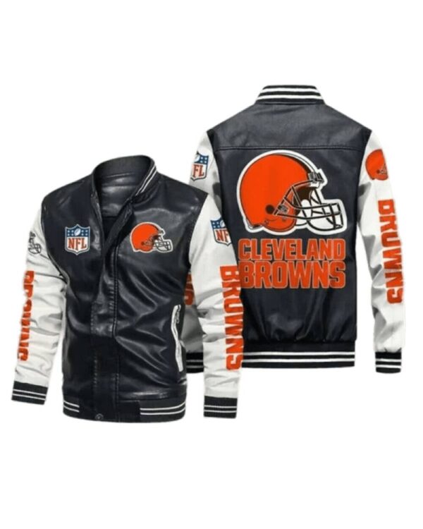 Cleveland Browns Black Yellow Bomber Leather Jacket