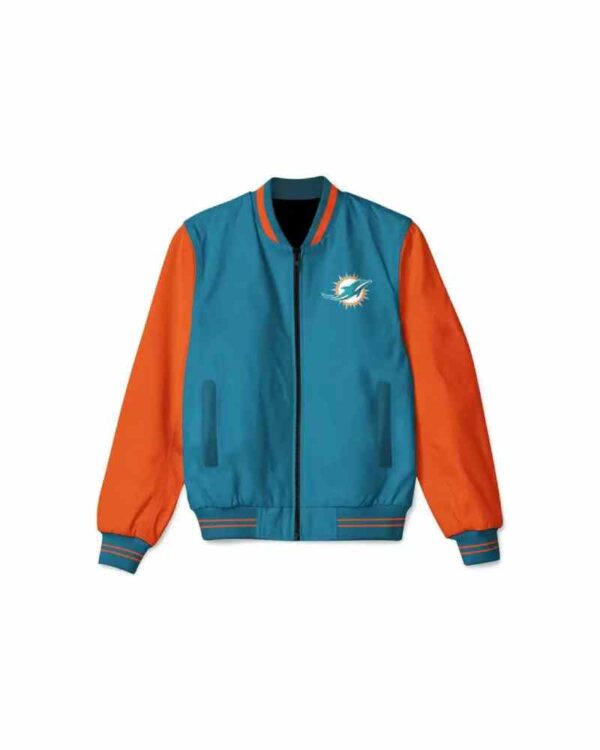 Miami Dolphins NFL Light Blue And Orange Bomber Jacket