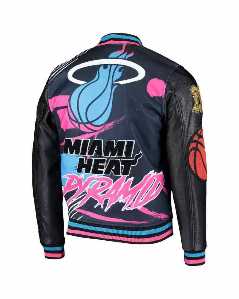 Maker of Jacket NBA Teams Jackets Miami Heat Black White Jeff Hamilton Varsity