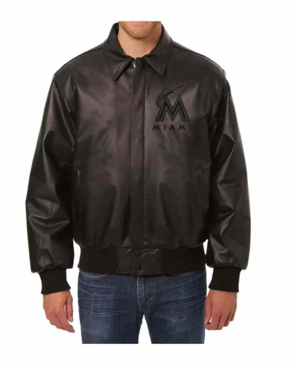 MLB Black Miami Marlins Leather Jacket