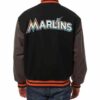 MLB Black Miami Marlins Two Tone Varsity Jacket