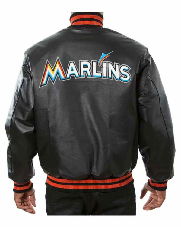 MLB Miami Marlins Black Leather Jacket