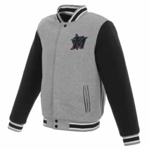MLB Miami Marlins Gray And Black Wool Jacket