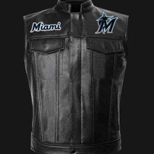 MLB Team Black Miami Marlins Leather Vest
