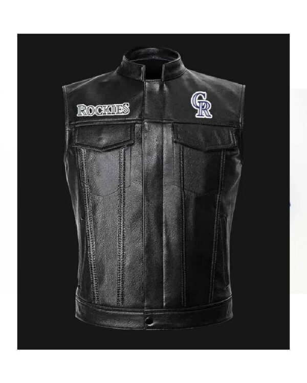 MLB Team Colorado Rockies Black Leather Vest