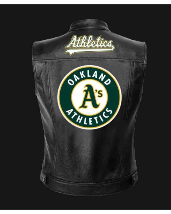 MLB Team Oakland Athletics Black Leather Vest