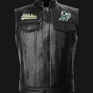 MLB Team Oakland Athletics Black Leather Vest