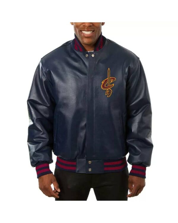 Navy Cleveland Cavaliers Leather Jacket